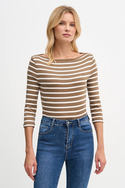 Tommy Hilfiger longsleeve bawełniany kolor brązowy WW0WW40589 - zdjęcie produktu nr 1