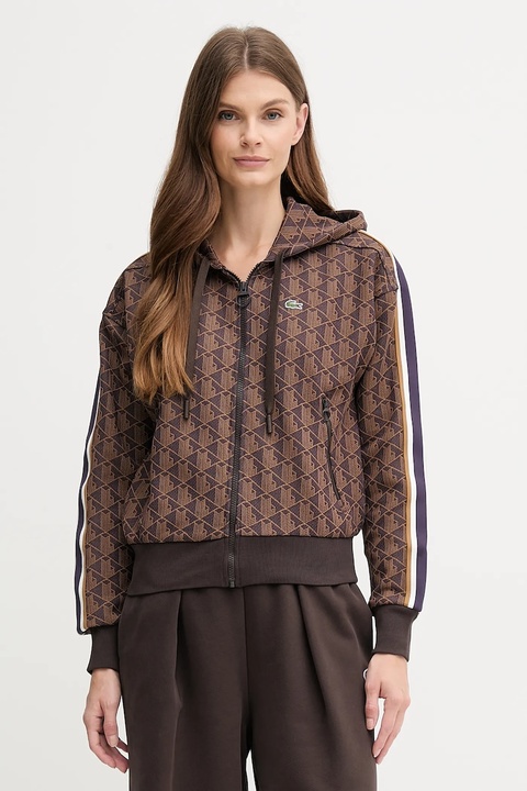 Lacoste bluza damska kolor brązowy z kapturem wzorzysta SF7606 - zdjęcie produktu nr 1