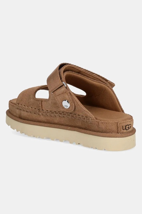 UGG klapki zamszowe Goldenstar Glide damskie kolor brązowy na platformie 1167399-CHE - zdjęcie produktu nr 2