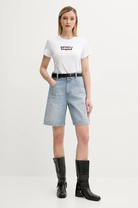 G-Star szorty jeansowe damskie kolor niebieski gładkie high waist D26582-D943 - zdjęcie produktu nr 2