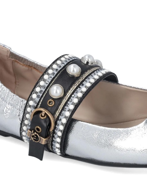 PINKO pearl-embellished buckle ballet flats - Grey - zdjęcie produktu nr 2