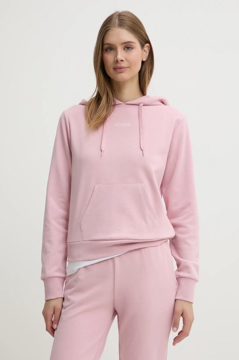 Guess bluza SOFIA damska kolor różowy z kapturem gładka O5RQ02 KCO31 - zdjęcie produktu nr 1