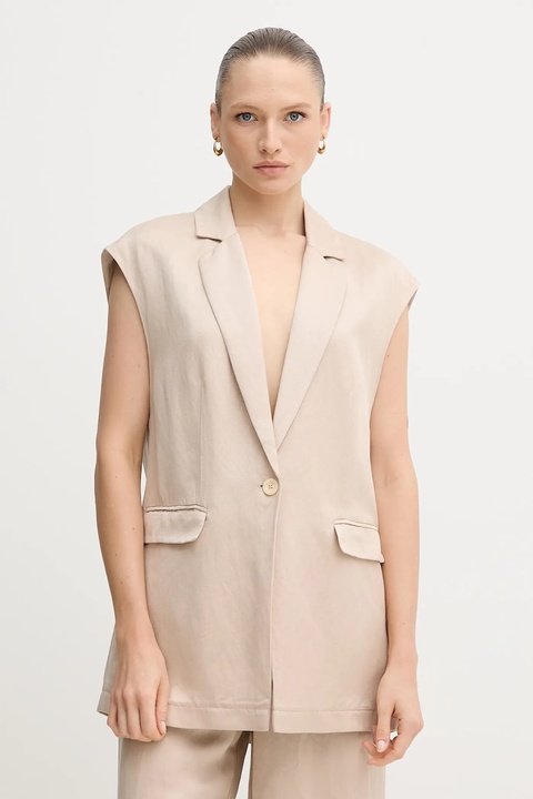 Marc Aurel kamizelka z domieszką lnu kolor beżowy jednorzędowa 3936-1000-93438 - zdjęcie produktu nr 1
