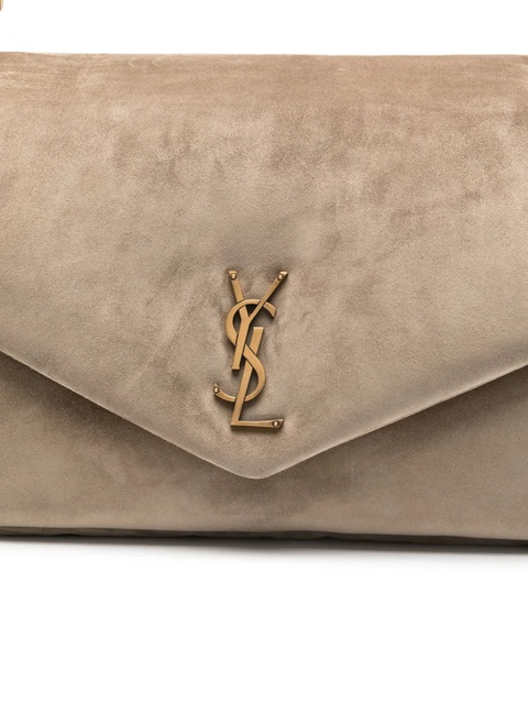 Saint Laurent large Calypso logo-plaque suede shoulder bag - Neutrals - zdjęcie produktu nr 2