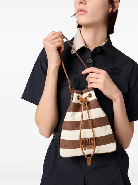 Miu Miu striped drawstring bucket bag - Brown - zdjęcie produktu nr 1
