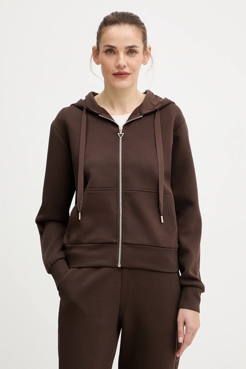 Guess bluza damska kolor brązowy z kapturem z aplikacją W5YQ05 KBYE2 - zdjęcie produktu nr 2