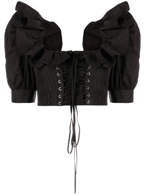Alessandra Rich ruffle-collar corset-style blouse - Black - zdjęcie produktu nr 1