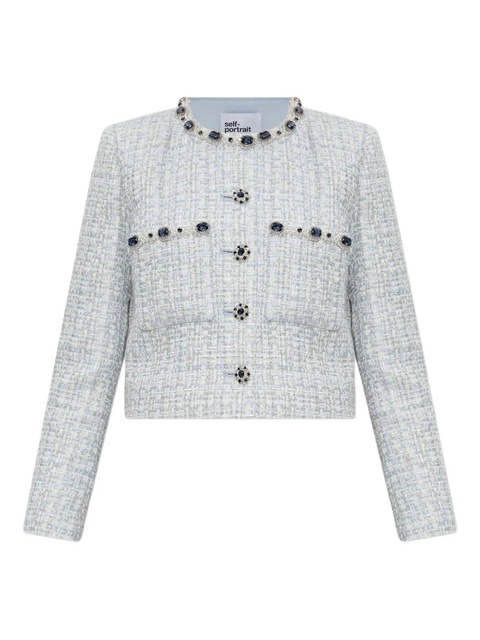 Self-Portrait rhinestone-embellished tweed jacket - Blue - zdjęcie produktu nr 1