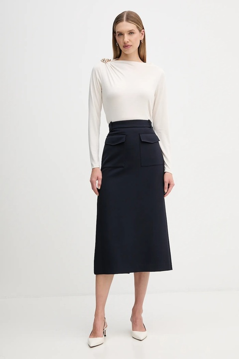 Tommy Hilfiger spódnica kolor granatowy midi rozkloszowana WW0WW47497 - zdjęcie produktu nr 2