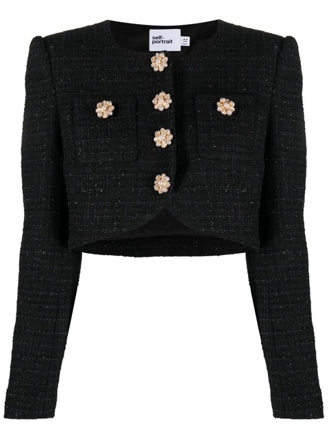 Self-Portrait cropped bouclé jacket - Black - zdjęcie produktu nr 1