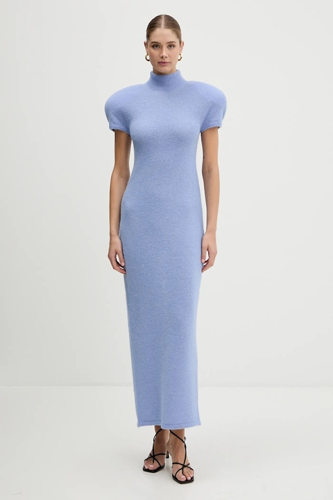 La Mania sukienka z dodatkiem wełny NOIR kolor niebieski maxi dopasowana NOIR - zdjęcie produktu nr 1