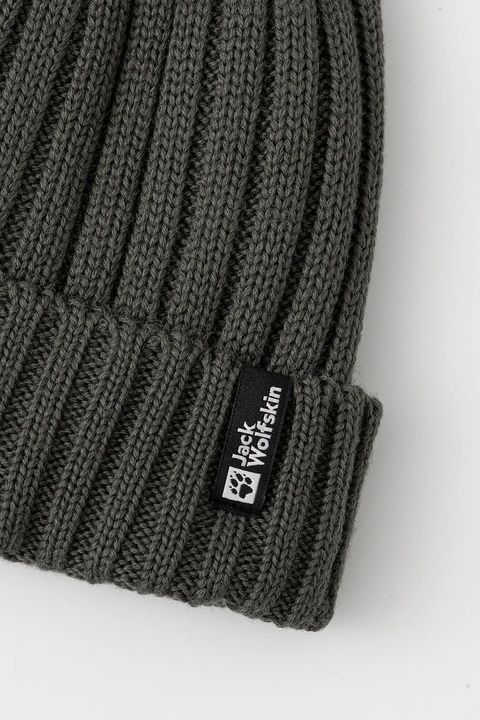 Jack Wolfskin czapka z dodatkiem wełny RIB KNIT kolor zielony 1907122 - zdjęcie produktu nr 2