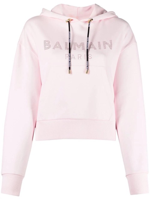 Balmain rhinestone-embellished logo hoodie - Pink - zdjęcie produktu nr 1