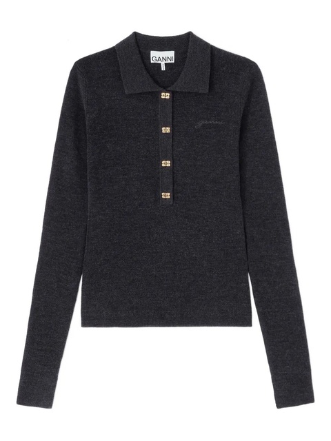GANNI buttoned collar polo shirt - Grey - zdjęcie produktu nr 1