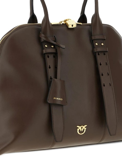 PINKO Escape love birds logo leather bowling maxi tote bag - Brown - zdjęcie produktu nr 2