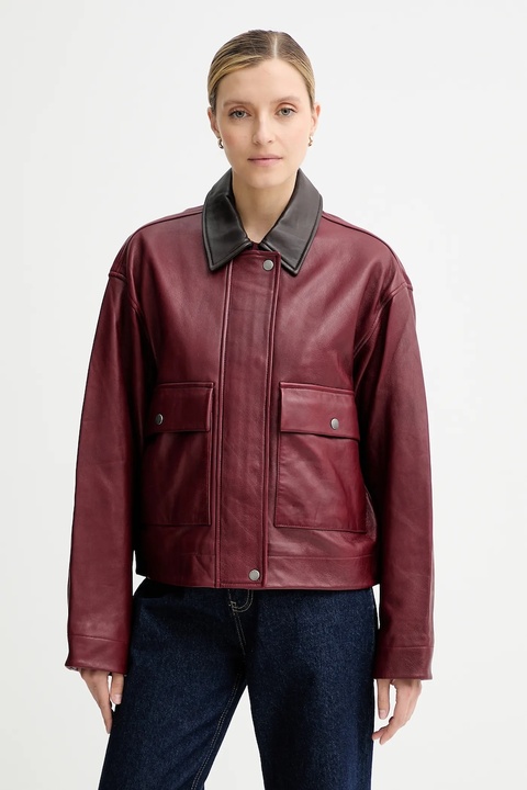 Rag & Bone kurtka skórzana kolor bordowy przejściowa oversize RA5A25F0MCR - zdjęcie produktu nr 1