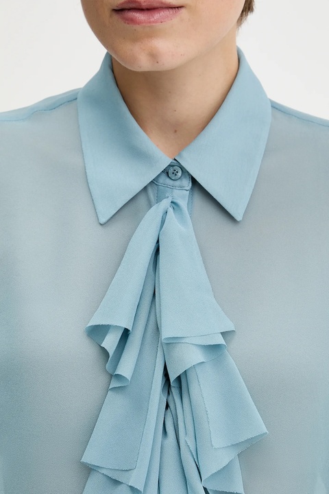 Sisley koszula damska kolor turkusowy regular z kołnierzykiem klasycznym 5NOXLQ09T - zdjęcie produktu nr 2