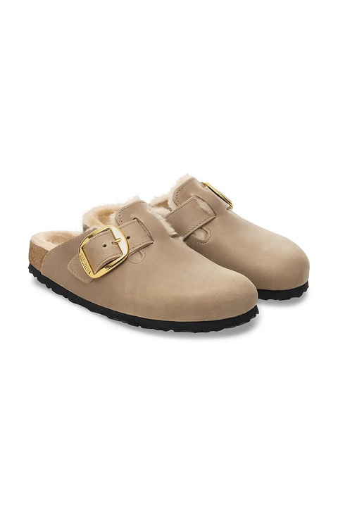 Birkenstock kapcie zamszowe Boston Big Buckle Shearling kolor beżowy 1030444 - zdjęcie produktu nr 2