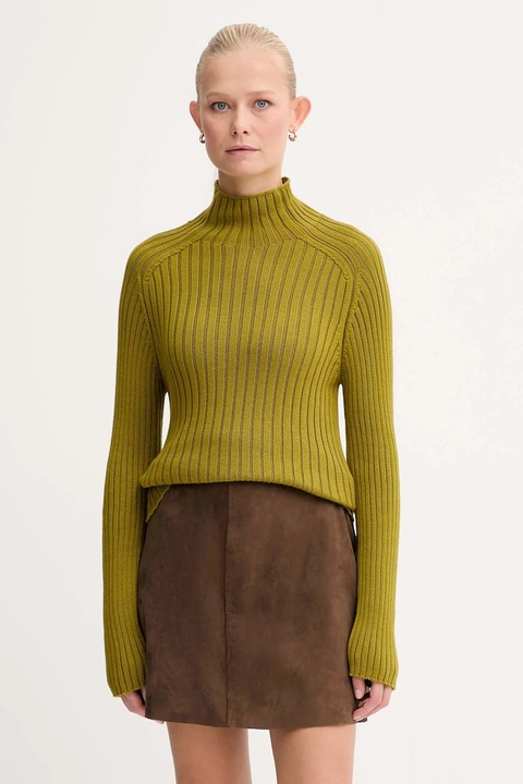 Marc O'Polo sweter bawełniany damski kolor zielony z półgolfem 509605960173 - zdjęcie produktu nr 1