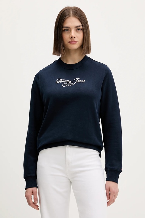 Tommy Jeans bluza bawełniana damska kolor granatowy z nadrukiem DW0DW21922 - zdjęcie produktu nr 1