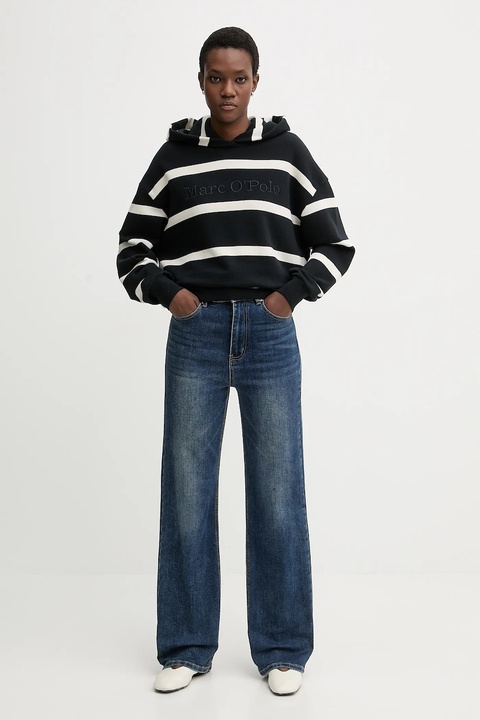 Marc O'Polo bluza bawełniana damska kolor beżowy z kapturem wzorzysta 600407354041 - zdjęcie produktu nr 1