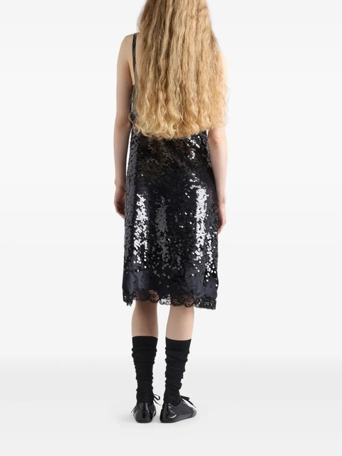 Prada sequinned lace-trim velvet midi dress - Black - zdjęcie produktu nr 2