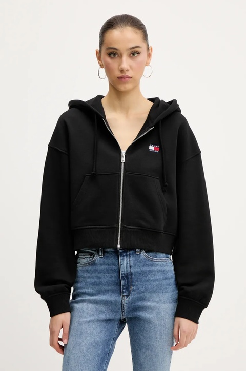 Tommy Jeans bluza bawełniana damska kolor czarny z kapturem z aplikacją DW0DW21355 - zdjęcie produktu nr 1