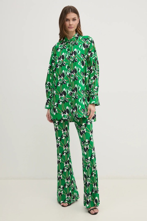 DIANE VON FURSTENBERG koszula bawełniana damska kolor zielony relaxed z kołnierzykiem klasycznym DVFBL4S003 - zdjęcie produktu nr 2