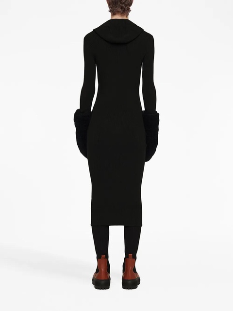 Jil Sander ribbed-knit hooded midi dress - Black - zdjęcie produktu nr 2