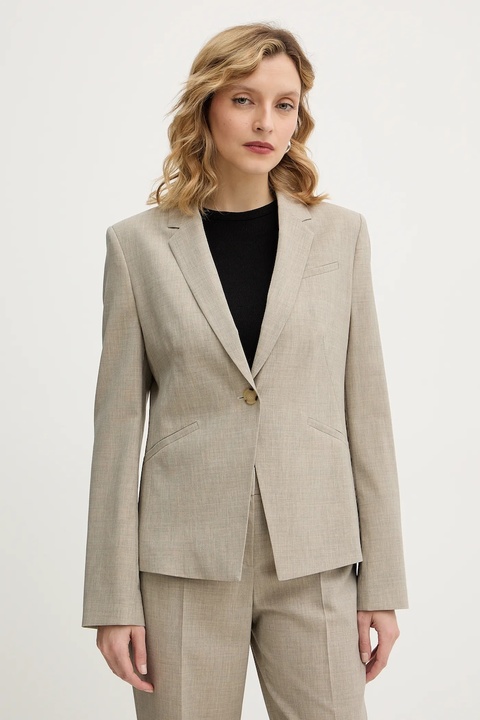 BOSS marynarka wełniana kolor beżowy jednorzędowa melanżowa 50542010 - zdjęcie produktu nr 1