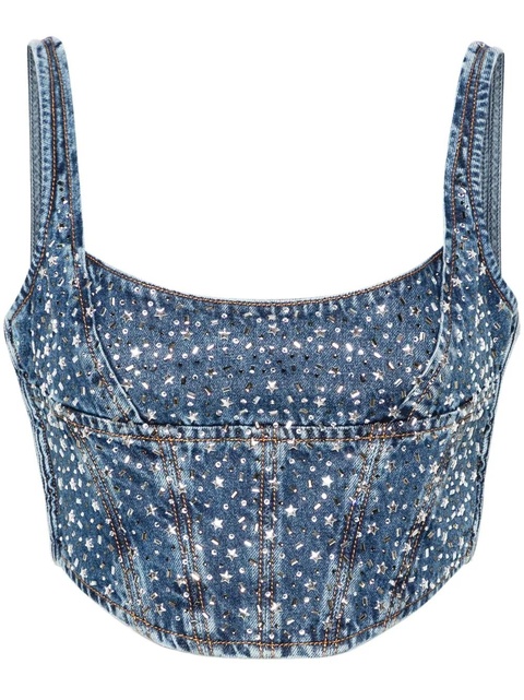 Alessandra Rich rhinestoned denim bustier - Blue - zdjęcie produktu nr 1