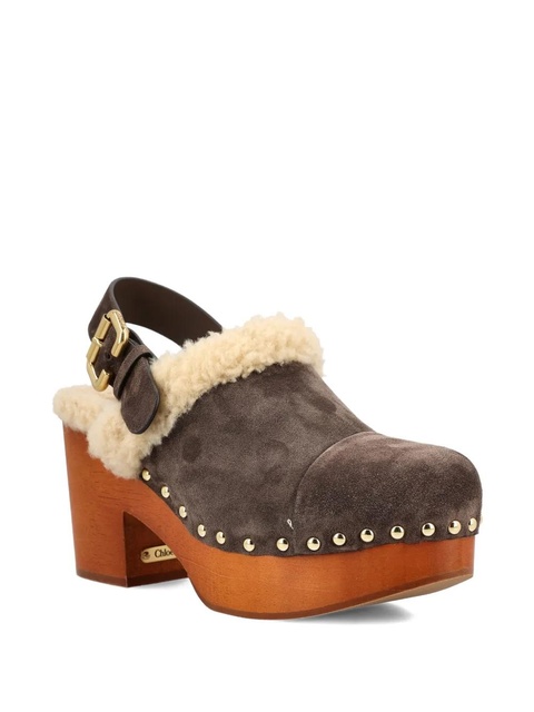 Chloé 80mm shearling-trimmed studded clog - Brown - zdjęcie produktu nr 2