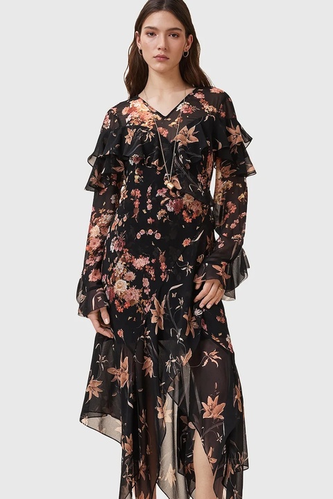 AllSaints sukienka FRESCA kolor czarny maxi rozkloszowana W021DD - zdjęcie produktu nr 1