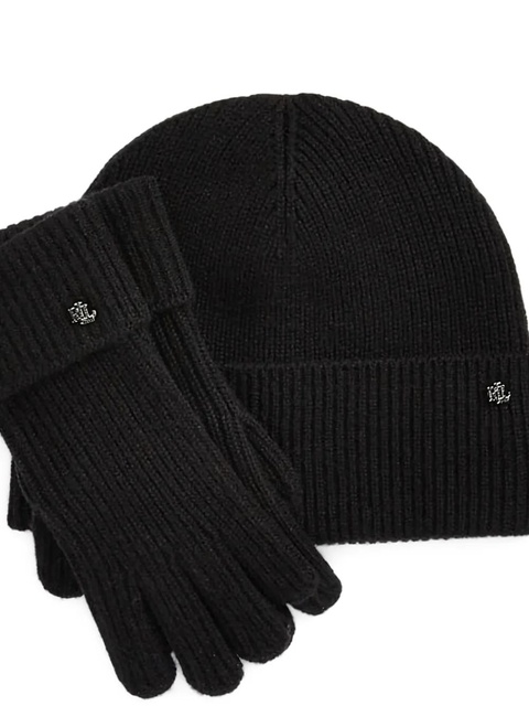 Lauren Ralph Lauren ribbed knit beanie and gloves set - Black - zdjęcie produktu nr 2