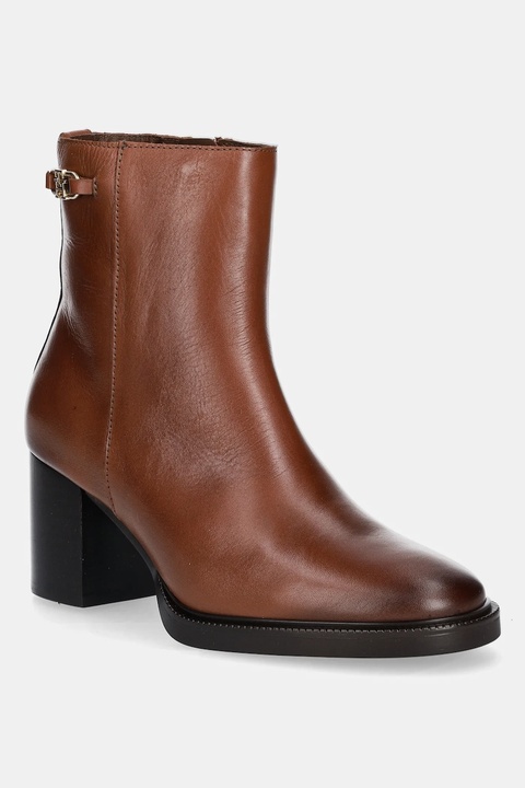 Tommy Hilfiger botki skórzane STACKED HEEL LEATHER ANKLE BOOT damskie kolor brązowy na słupku FW0FW08864 - zdjęcie produktu nr 1