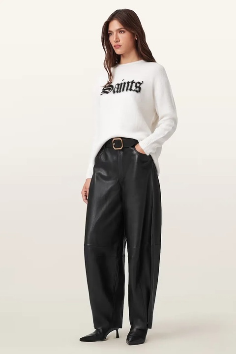 AllSaints spodnie skórzane JETT damskie kolor czarny szerokie high waist W026TD - zdjęcie produktu nr 1