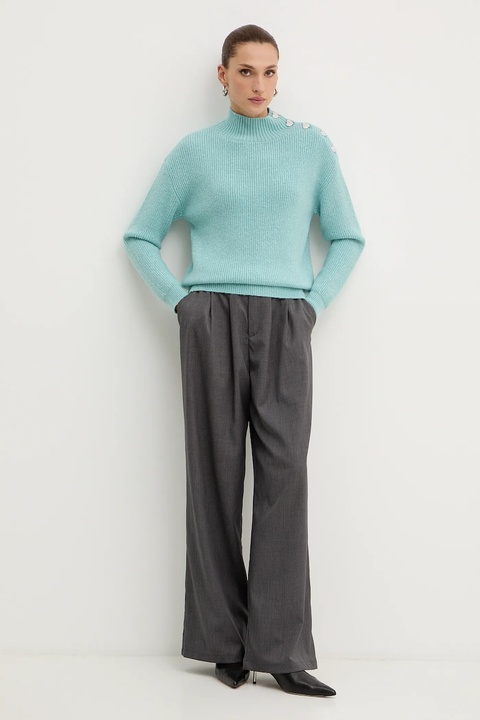 Morgan sweter z domieszką wełny MSTORI damski kolor turkusowy z półgolfem MSTORI - zdjęcie produktu nr 2