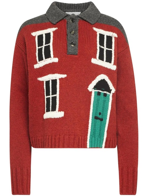 JW Anderson house-intarsia polo jumper - Red - zdjęcie produktu nr 1