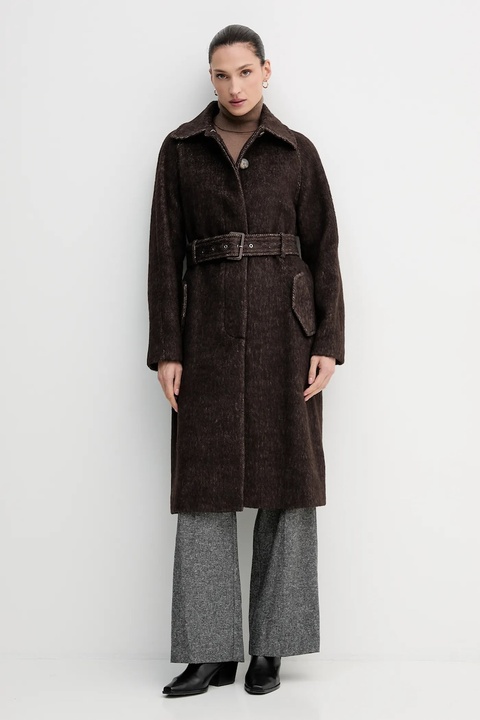 Sisley płaszcz z dodatkiem wełny kolor brązowy 21FKLN06C - zdjęcie produktu nr 2