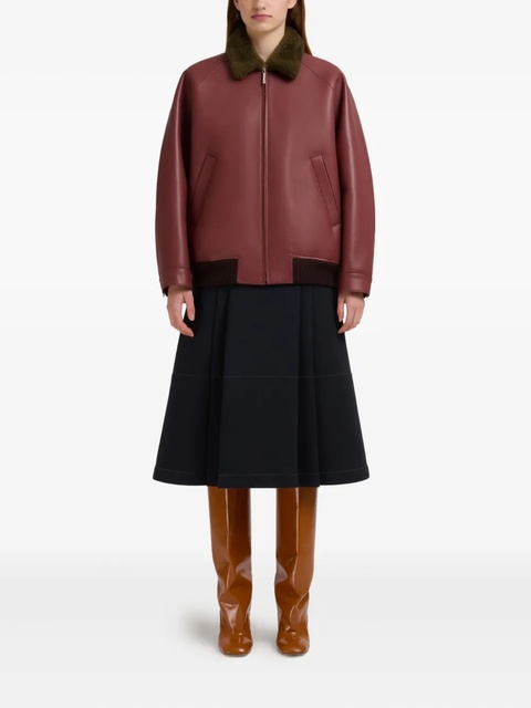 Marni collar-detail leather bomber jacket - Brown - zdjęcie produktu nr 2
