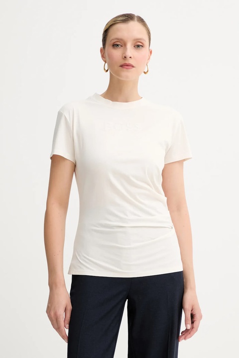 BOSS t-shirt bawełniany damski kolor beżowy 50550324 - zdjęcie produktu nr 1