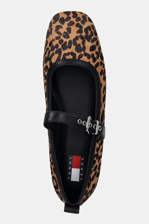 Tommy Jeans baleriny skórzane MARYJANE LEOPARD BALLERINA kolor brązowy EN0EN02885 - zdjęcie produktu nr 1