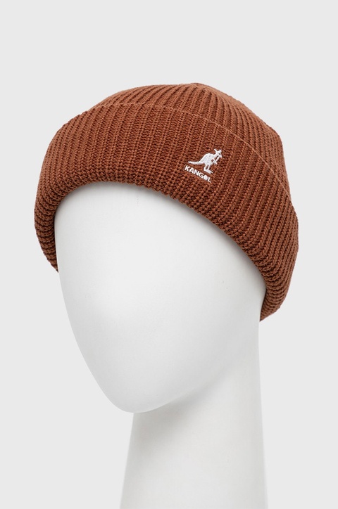 Kangol czapka kolor brązowy z cienkiej dzianiny - zdjęcie produktu nr 1