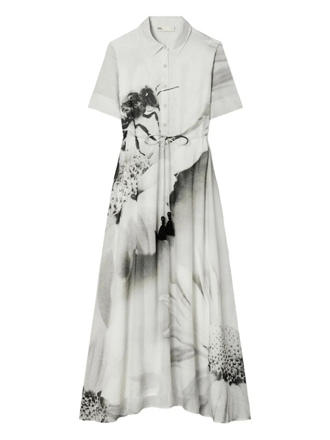 Tory Burch floral-print midi dress - Grey - zdjęcie produktu nr 1