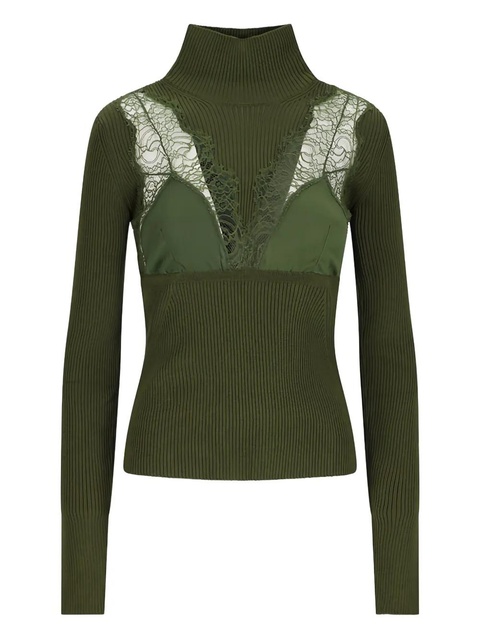 Blumarine Dolcevita lace-insert ribbed turtleneck top - Green - zdjęcie produktu nr 1