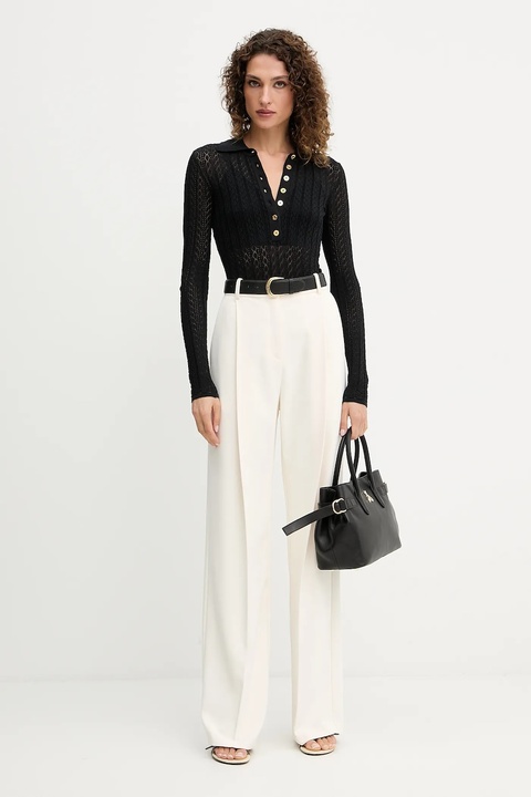 Elisabetta Franchi spodnie damskie kolor beżowy fason cygaretki high waist PA12556E2 - zdjęcie produktu nr 2