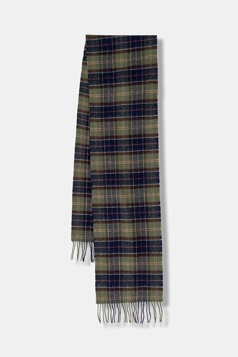 Barbour szalik wełniany kolor zielony gładki USC0001 - zdjęcie produktu nr 1
