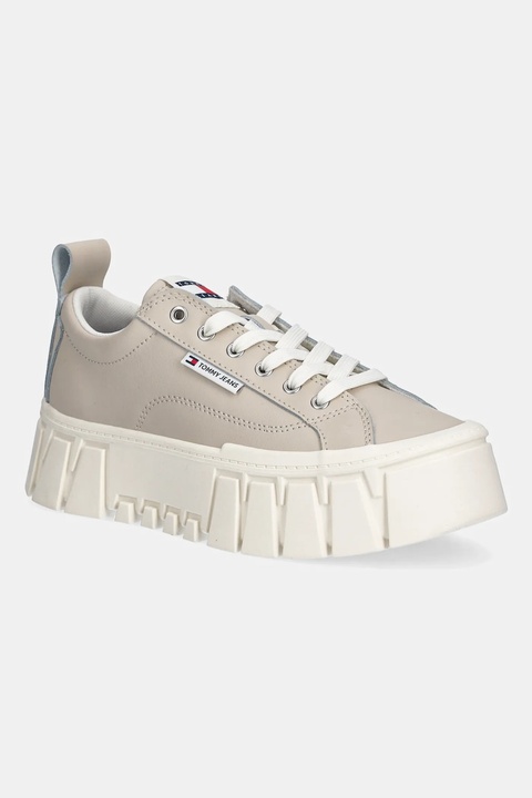 Tommy Jeans sneakersy skórzane TJW VULC FLATFORM LEATHER damskie kolor beżowy EN0EN03008 - zdjęcie produktu nr 1
