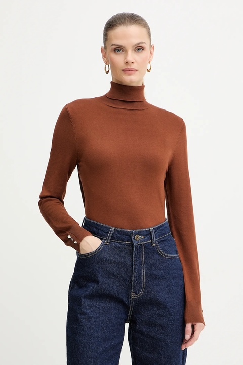 Morgan sweter damski kolor brązowy lekki z golfem MFLORIA - zdjęcie produktu nr 1