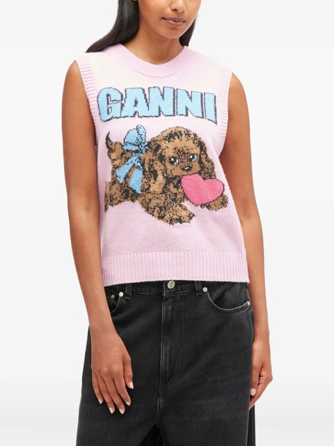 GANNI Puppy logo sleeveless knit vest - Pink - zdjęcie produktu nr 2